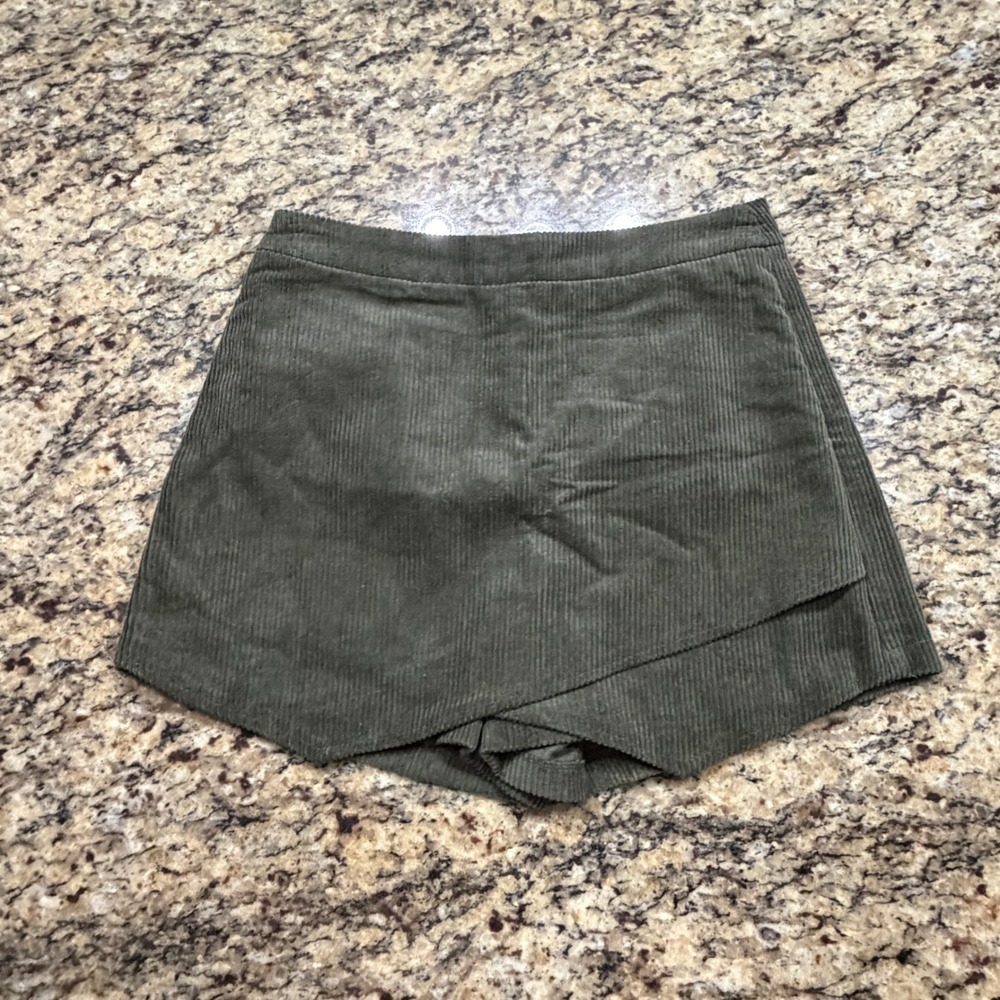 Altar'd State Olive Green Corduroy Wrap Skort Small Asymmetrical Mini Skirt ws